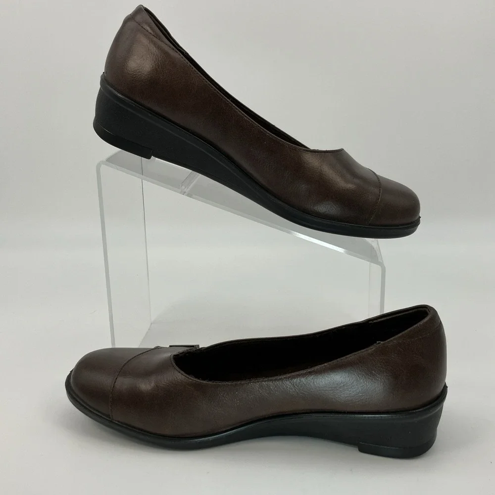 Aerocushion Memory Foam Slip-on‎ Brown Wedges Shoes Leather 9M Comfort Office